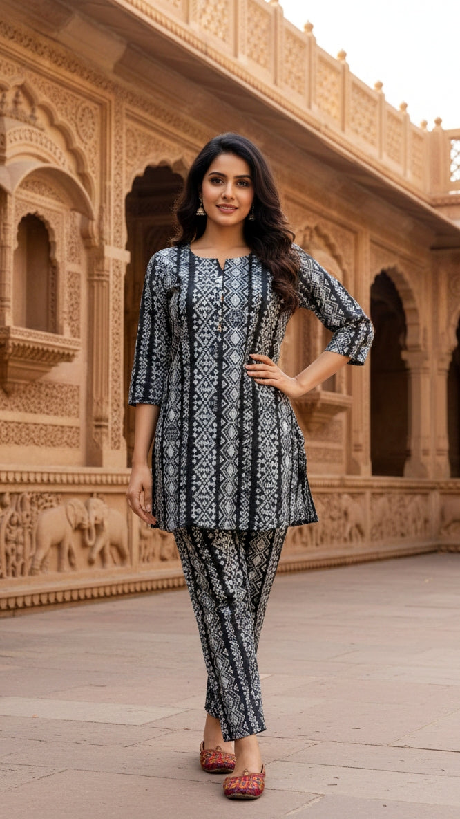 Black Party Cotton Coord Set