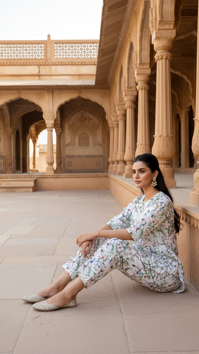 Print Cotton Co-ord Set - Top & TrouserS