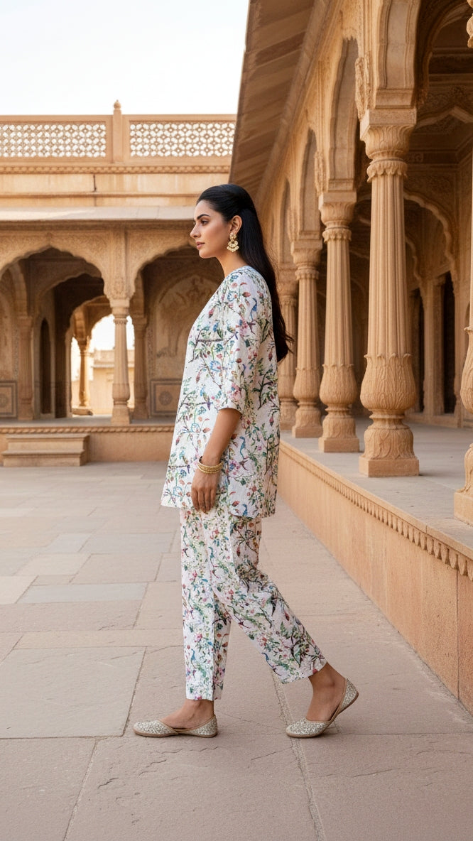 Print Cotton Co-ord Set - Top & TrouserS