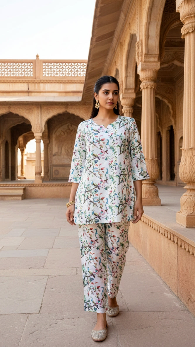 Print Cotton Co-ord Set - Top & TrouserS