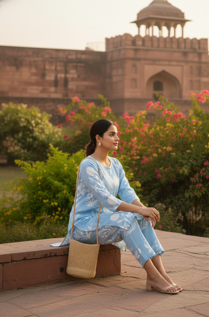 Print Cotton Co-ord Set - Top & Trouser