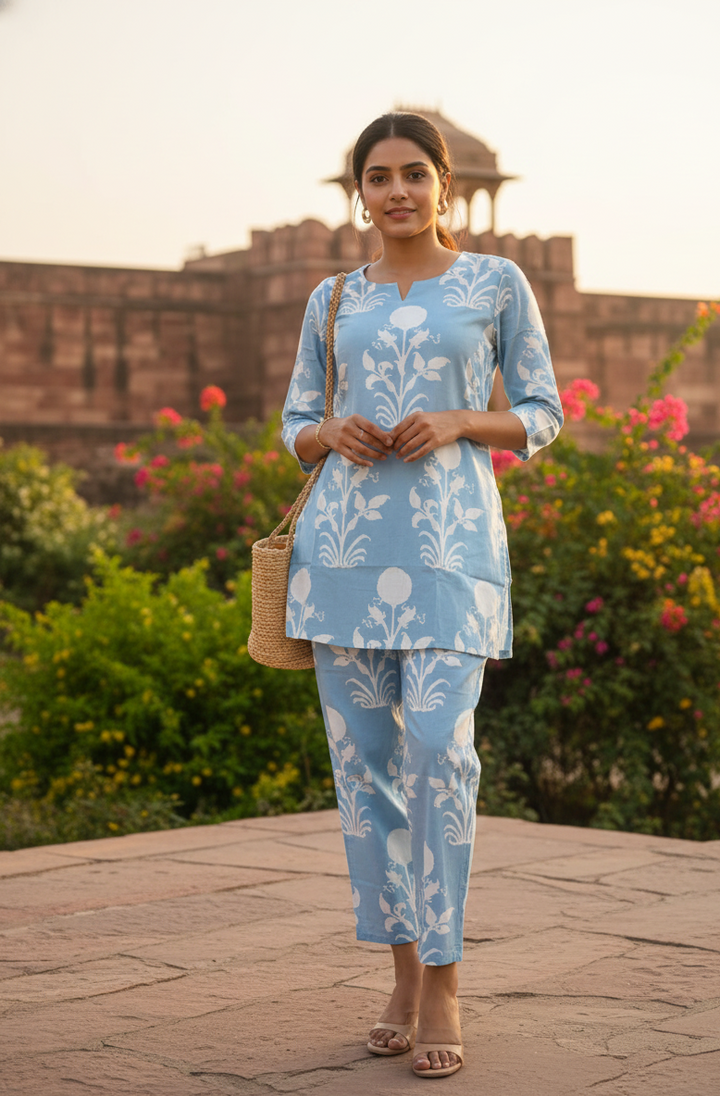 Print Cotton Co-ord Set - Top & Trouser