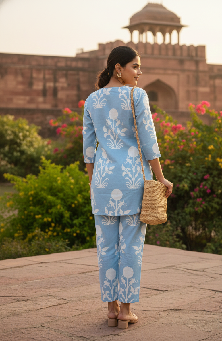 Print Cotton Co-ord Set - Top & Trouser