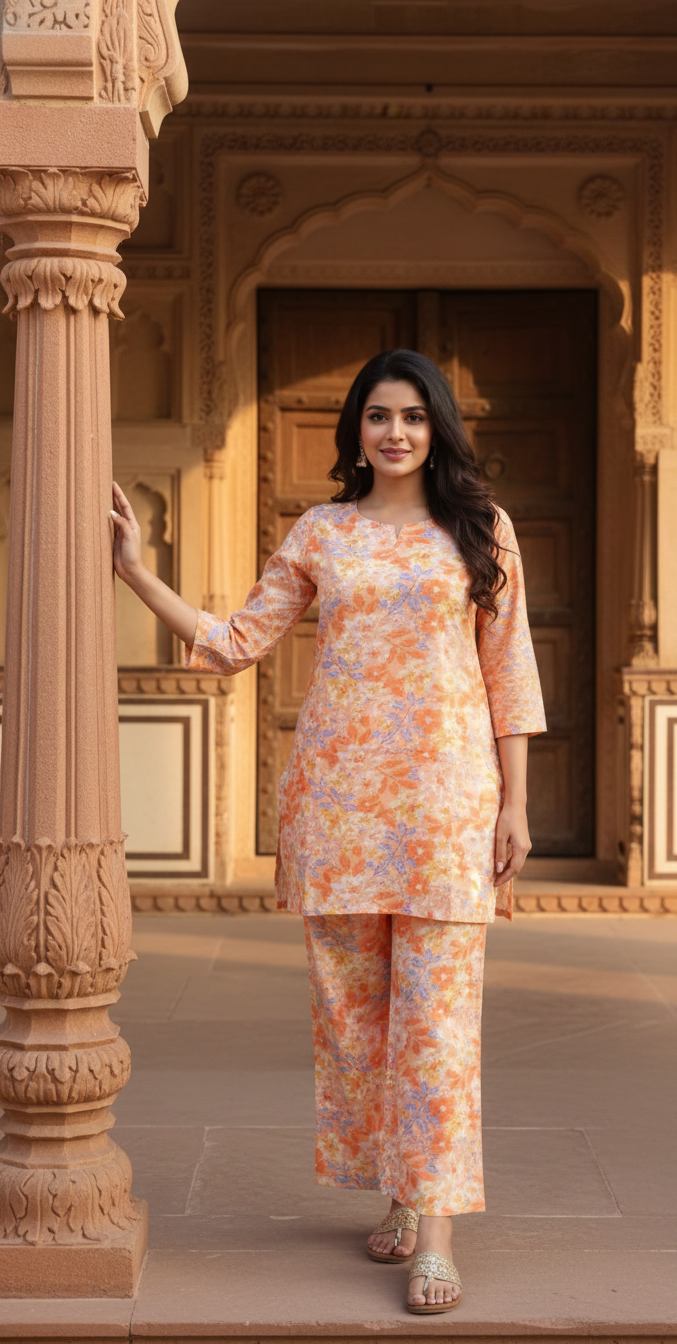 Floral Jaal Cotton Printed Co-ord Set