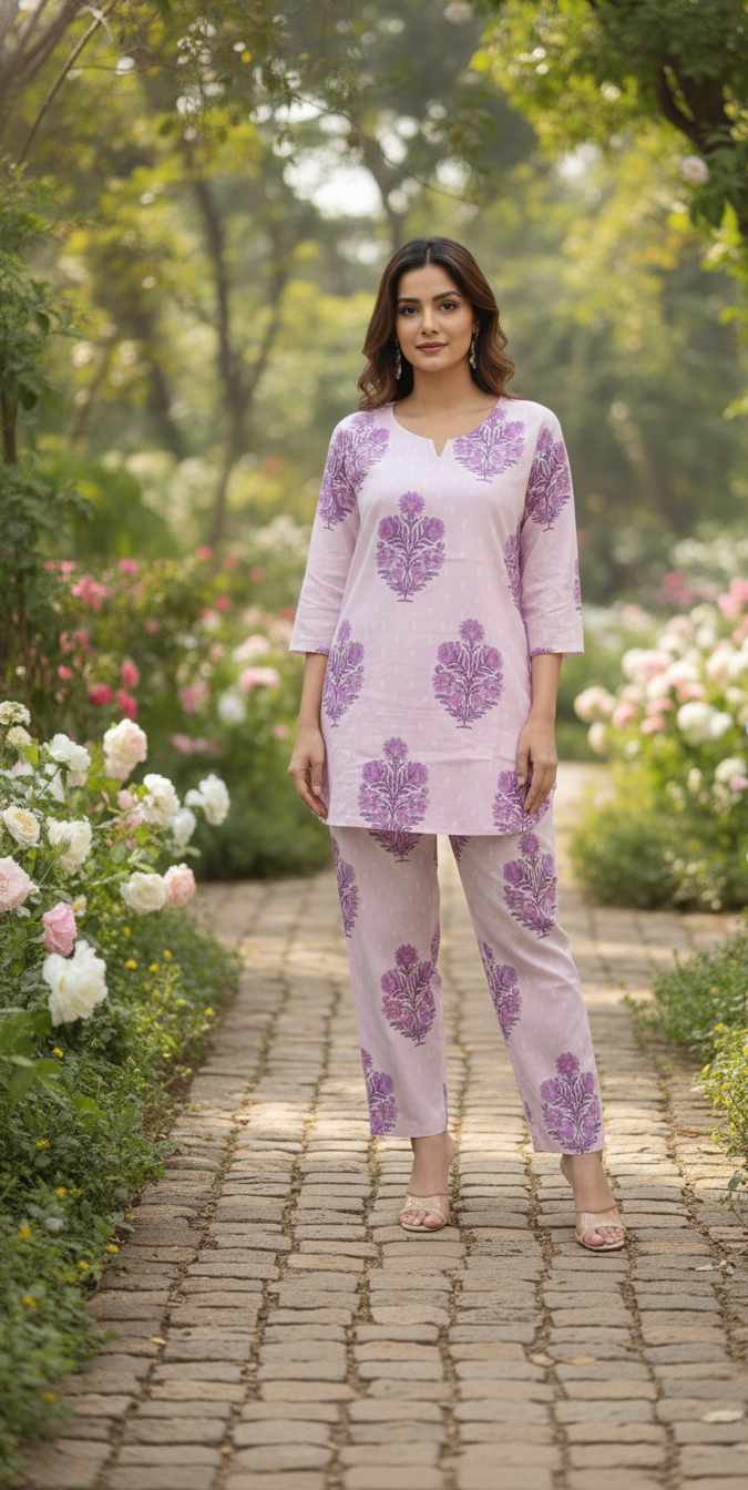 Print Cotton Co-ord Set - Top & Trouser