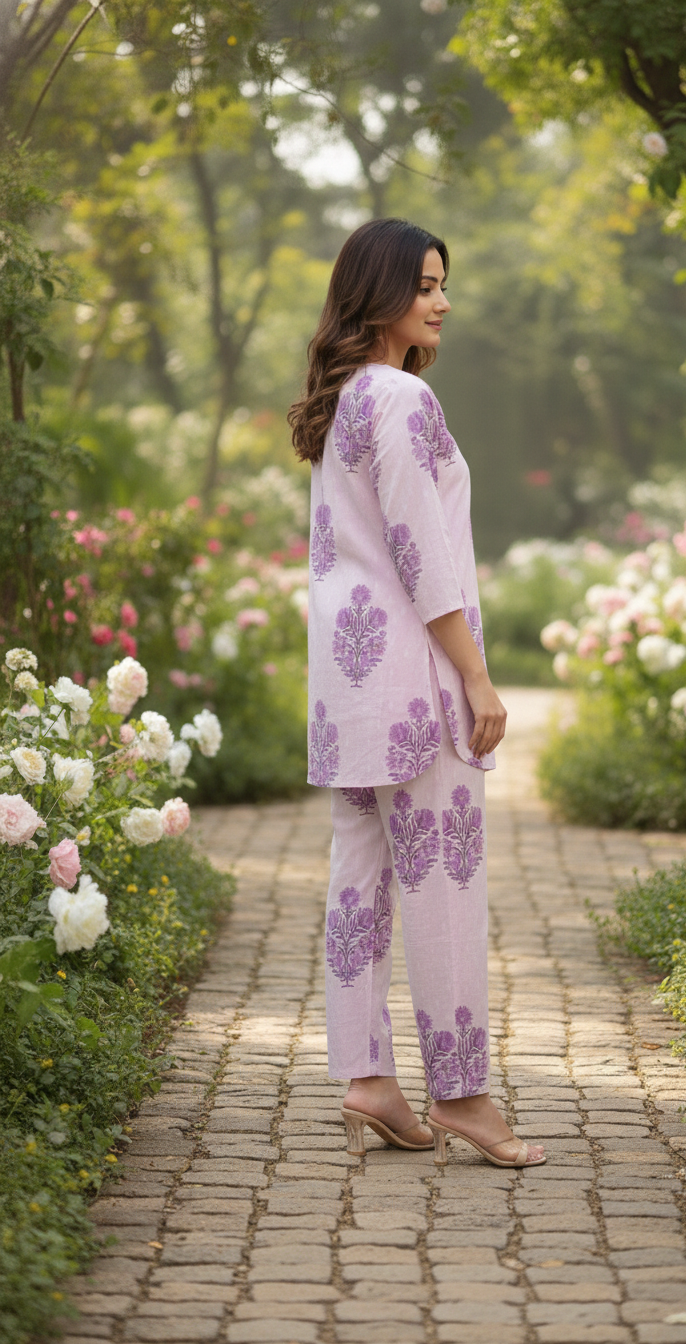 Print Cotton Co-ord Set - Top & Trouser