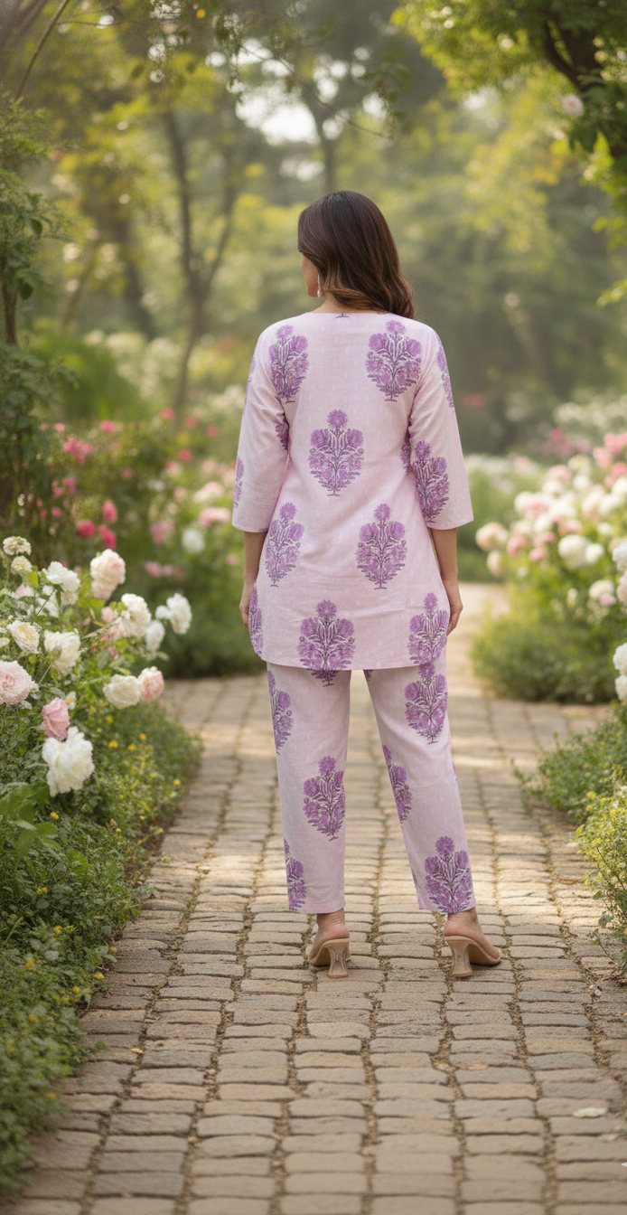 Print Cotton Co-ord Set - Top & Trouser