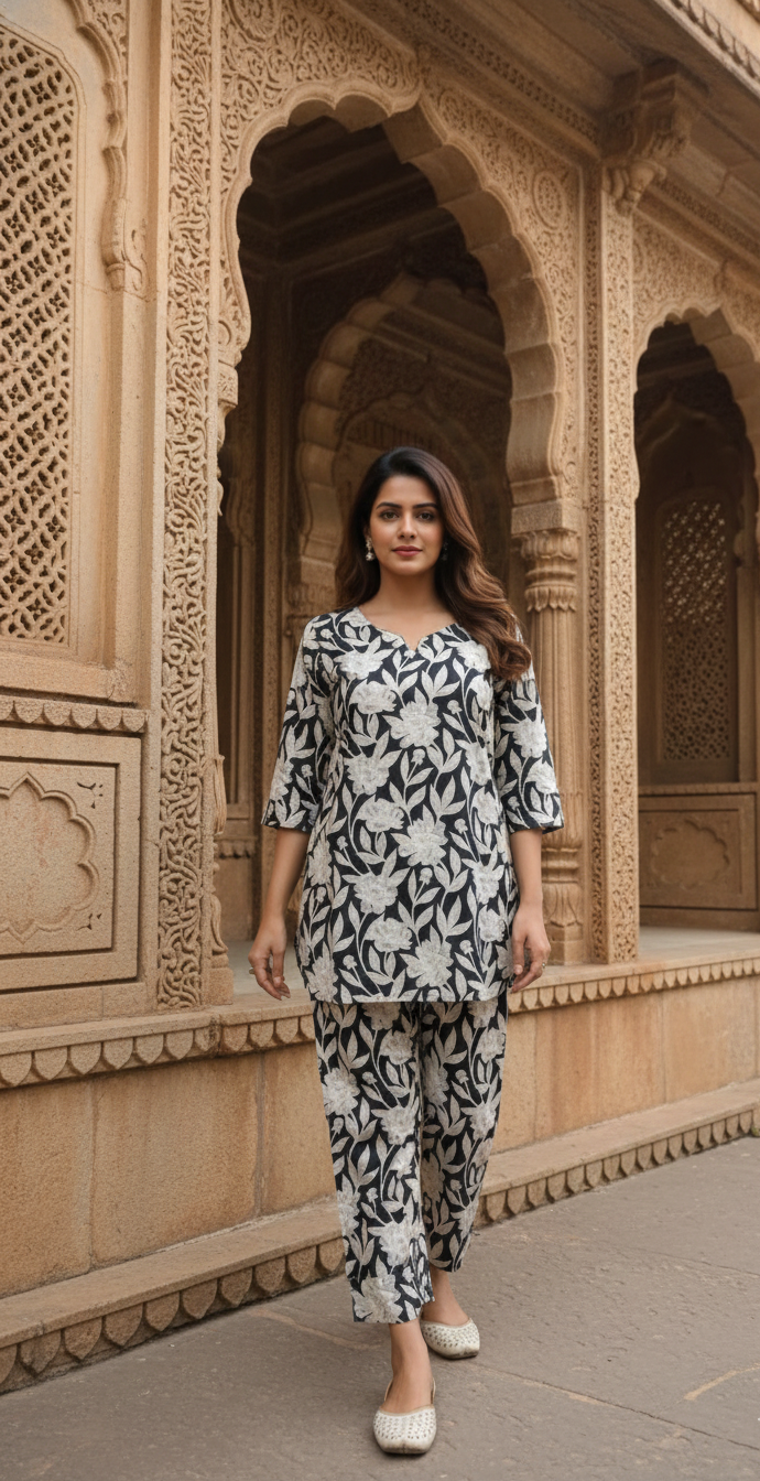 BLACK Printed Cotton Co-ord Set