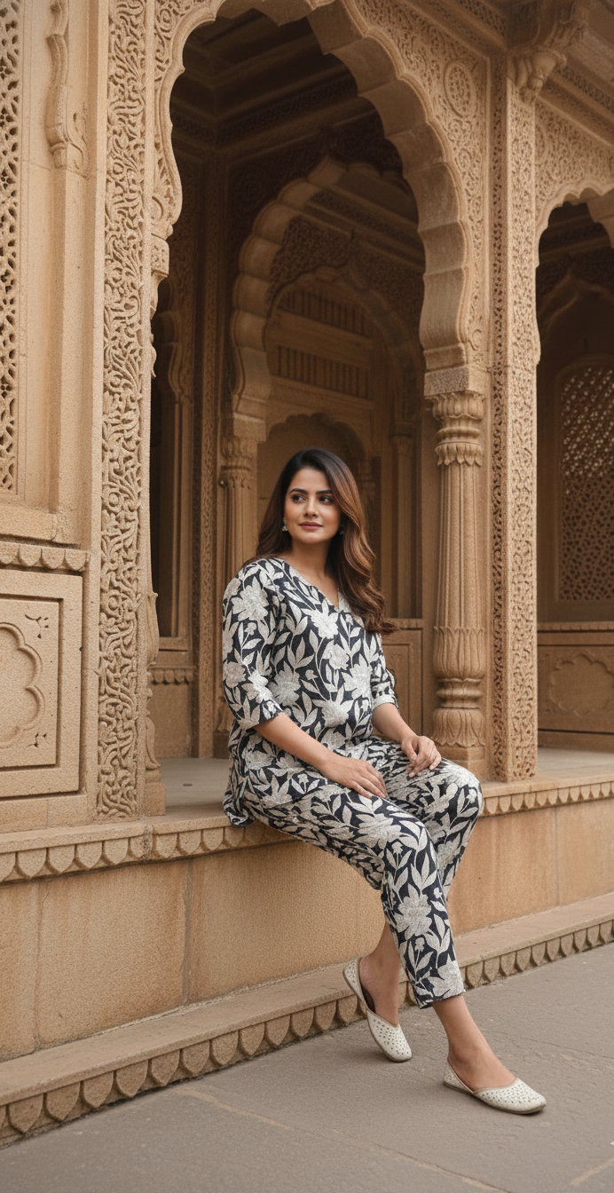 BLACK Printed Cotton Co-ord Set