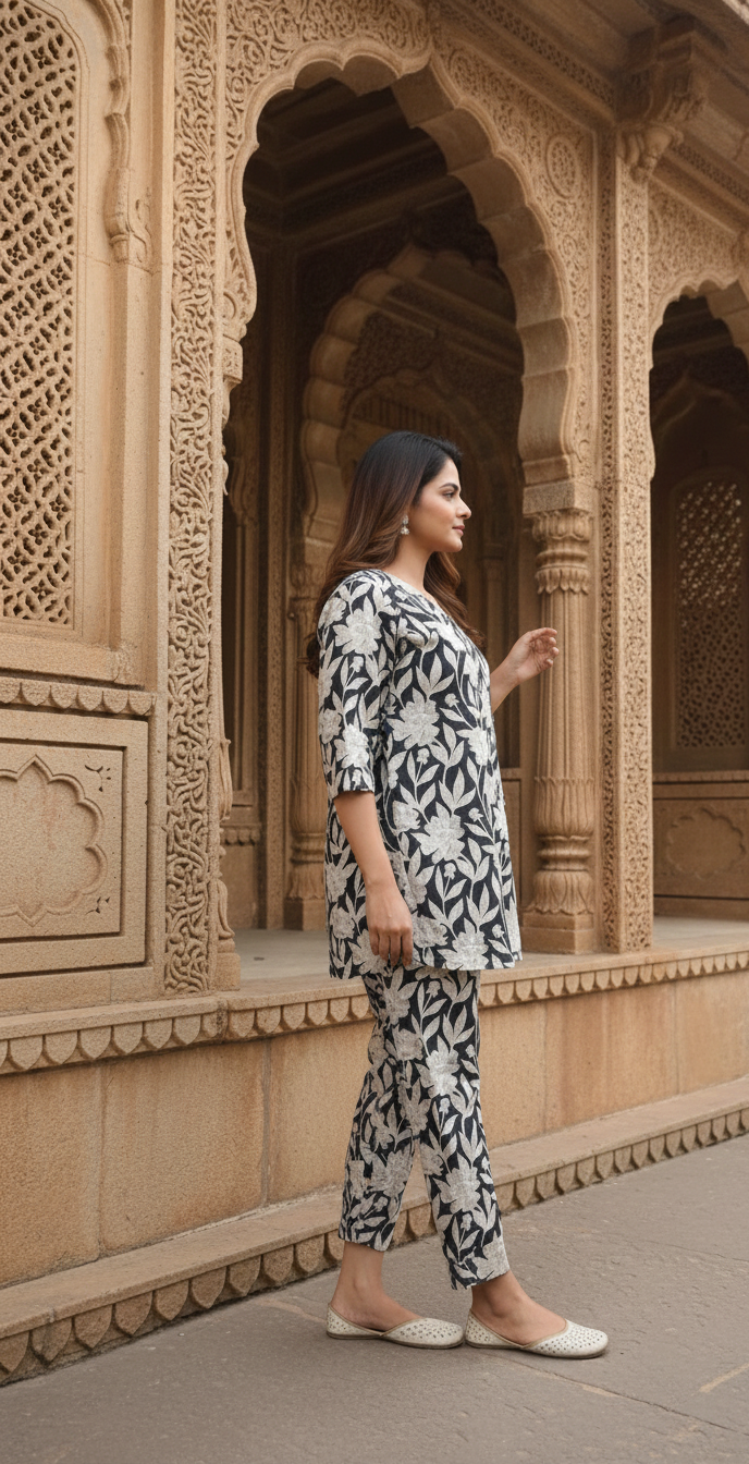 BLACK Printed Cotton Co-ord Set