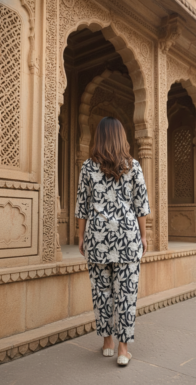 BLACK Printed Cotton Co-ord Set