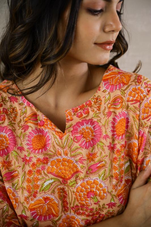 Orange & Pink Floral Jaal Coord Set