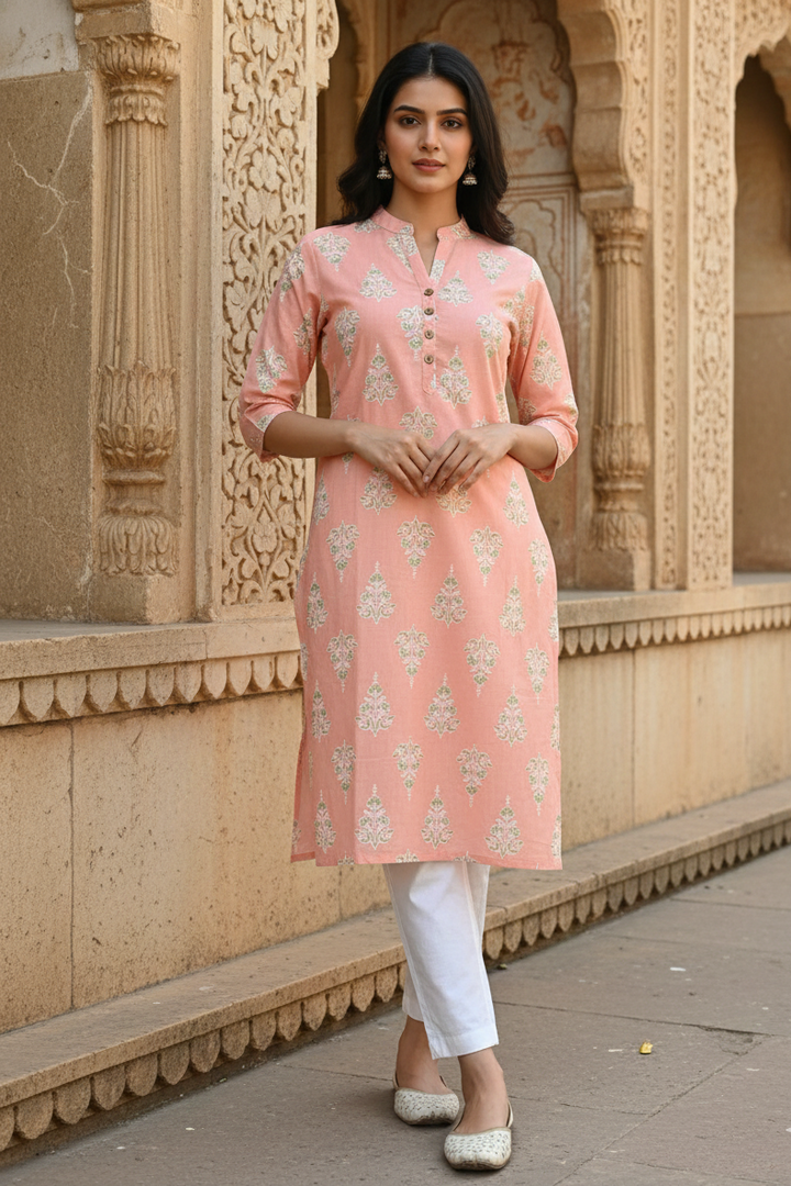 Elegant Peach Ethnic Kurti – Soft & Stylish Fit