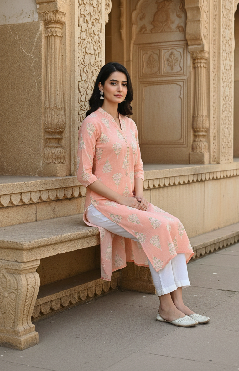 Elegant Peach Ethnic Kurti – Soft & Stylish Fit