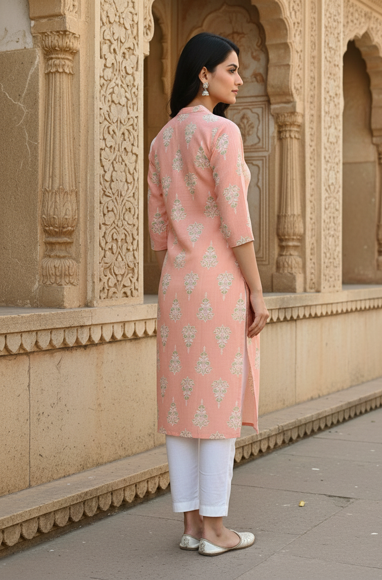 Elegant Peach Ethnic Kurti – Soft & Stylish Fit