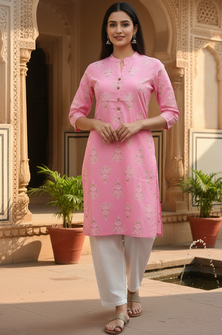 Elegant Soft Pink Ethnic Kurti with Classic Print