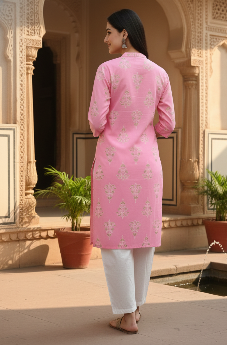 Elegant Soft Pink Ethnic Kurti with Classic Print