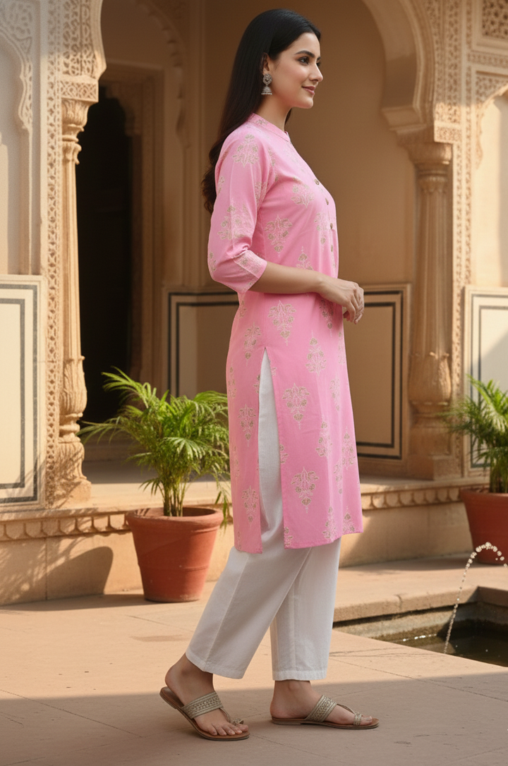 Elegant Soft Pink Ethnic Kurti with Classic Print