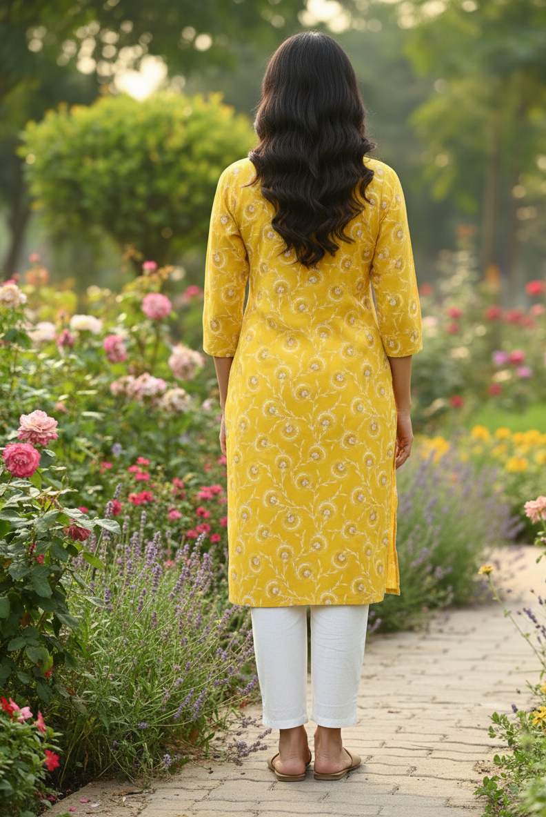 Elegant Yellow Ethnic Kurti with Classic Motif Print