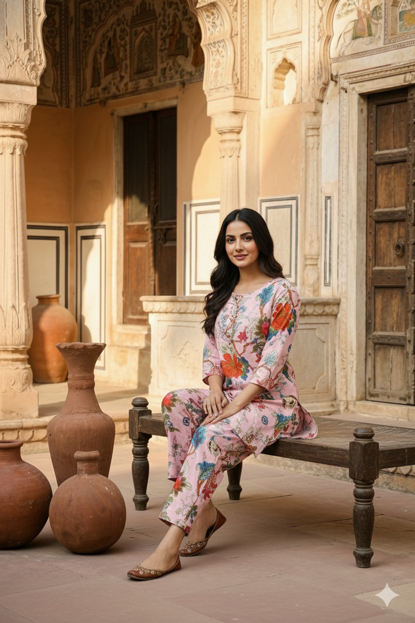 Pink Floral Cotton Coord Set