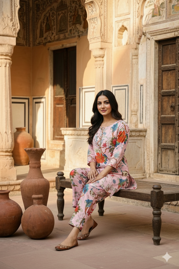 Pink Floral Cotton Coord Set