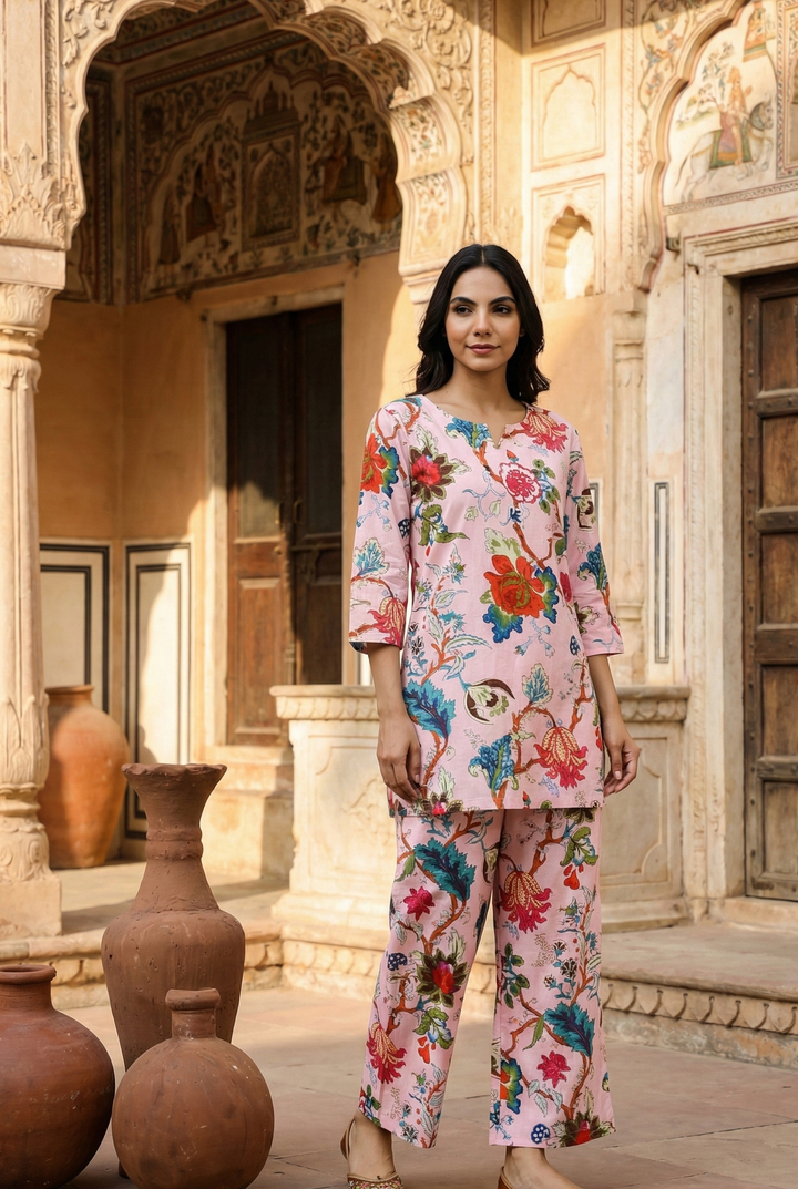 Pink Floral Cotton Coord Set