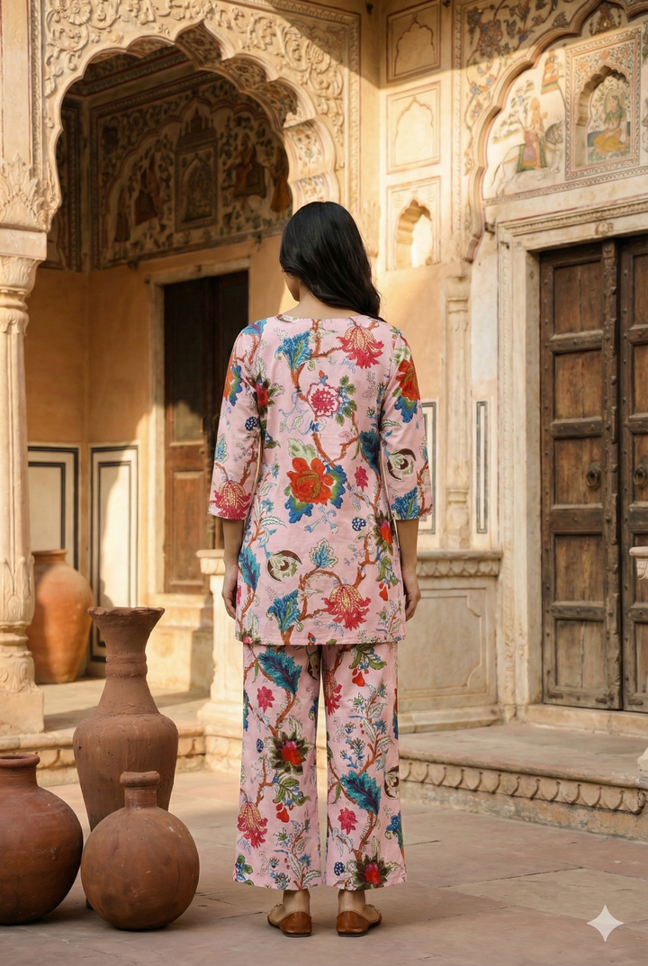 Pink Floral Cotton Coord Set