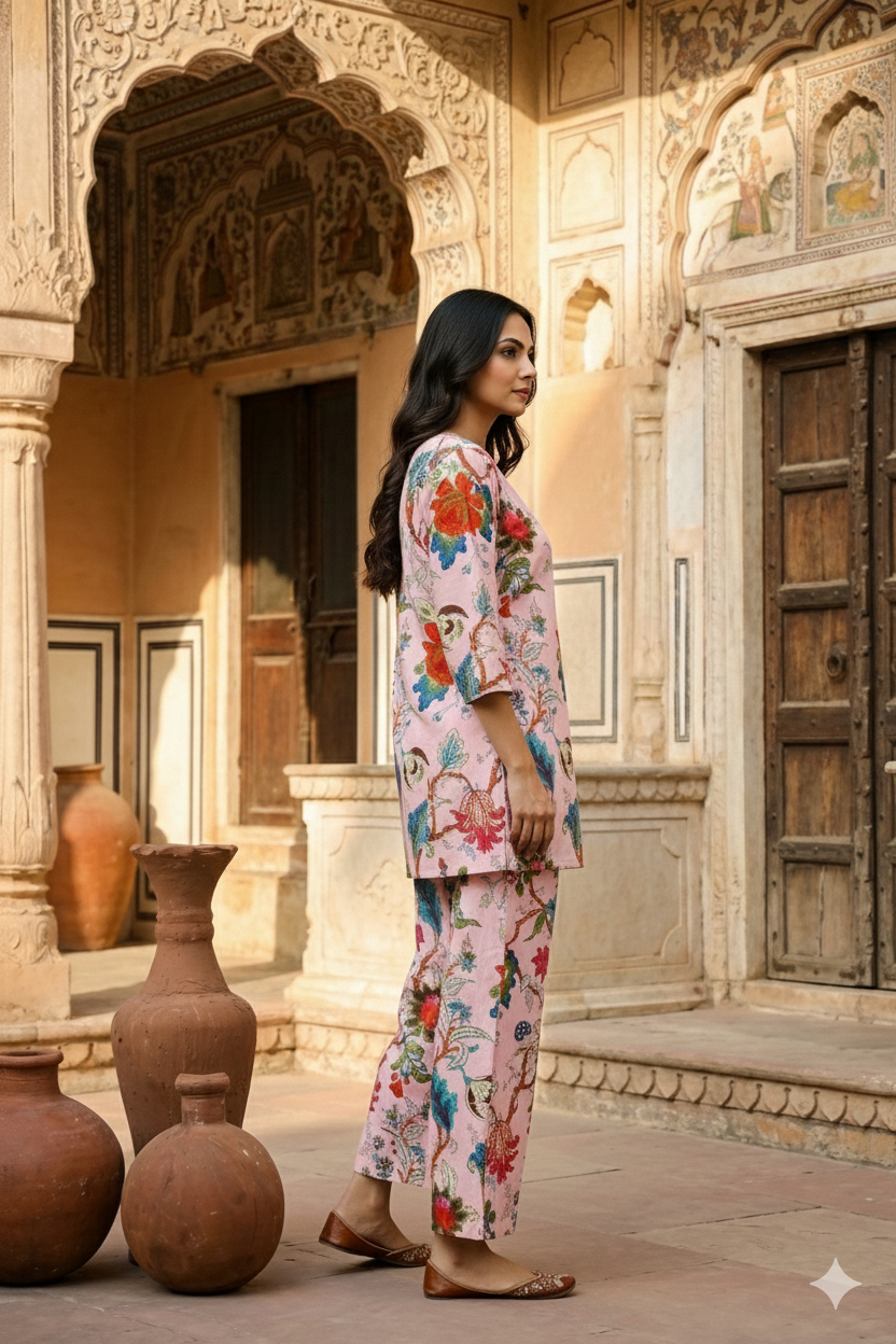 Pink Floral Cotton Coord Set