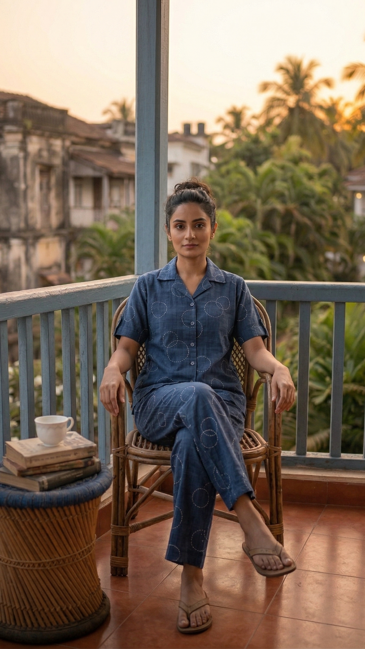 Midnight Orbit Cotton Co-ord Set – Relaxed Luxe Shirt & Flow Pants Ensemble