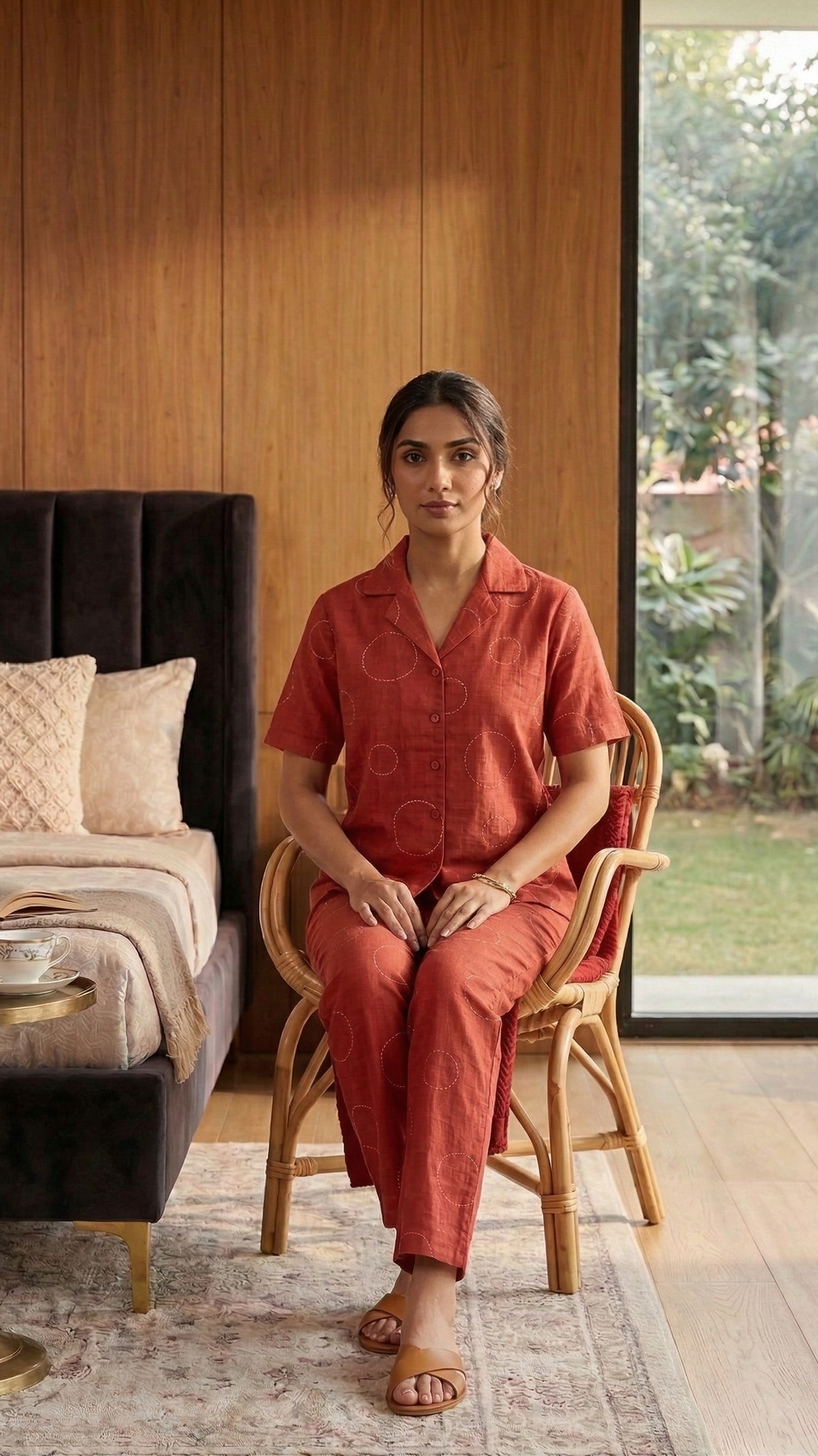 Crimson Halo Cotton Co-ord Set – Elevated Everyday Lounge Ensemble