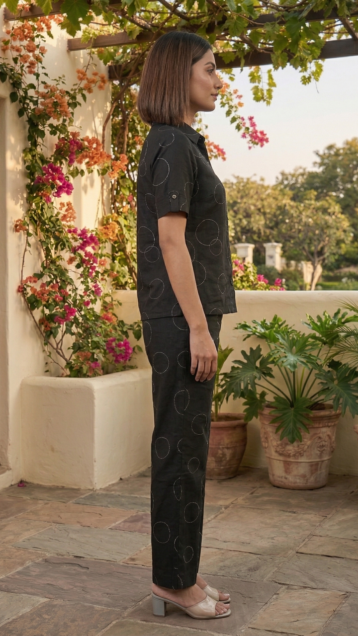 Noir Orbit Cotton Co-ord Set – Elevated Everyday Luxe Ensemble