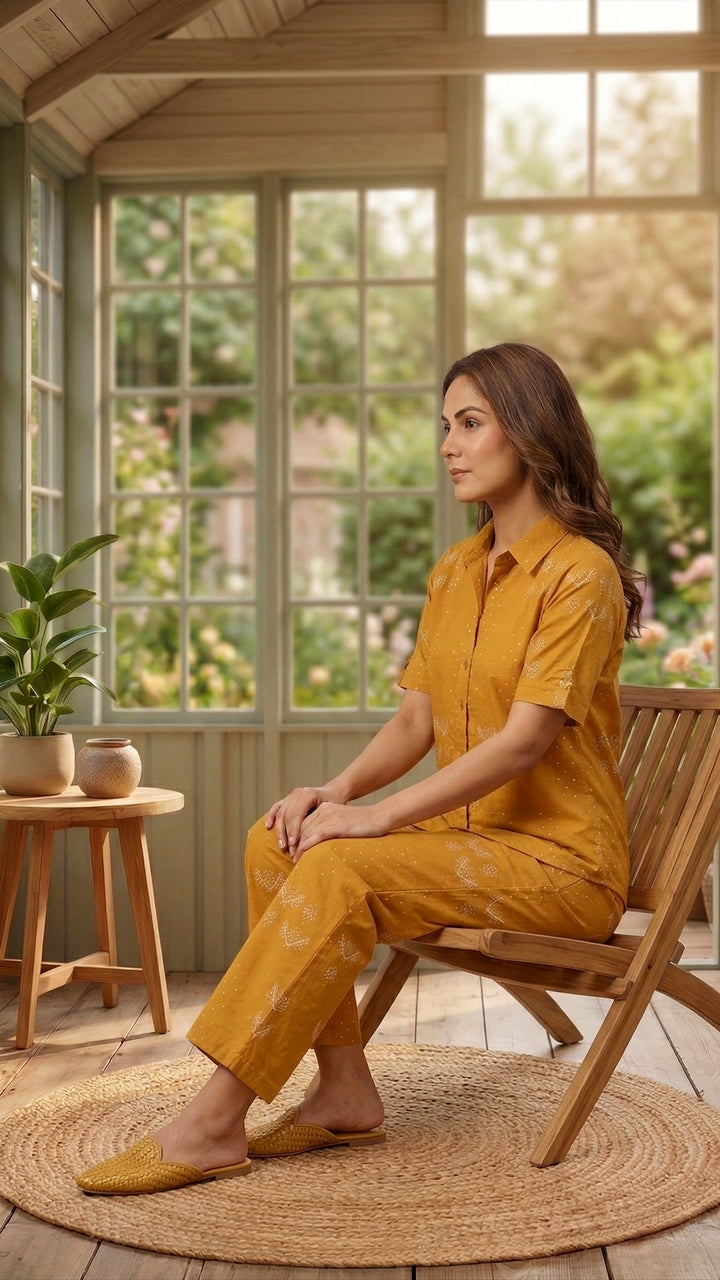 Saffron Bloom Cotton Co-ord Set – Soft Ethnic Everyday Luxe