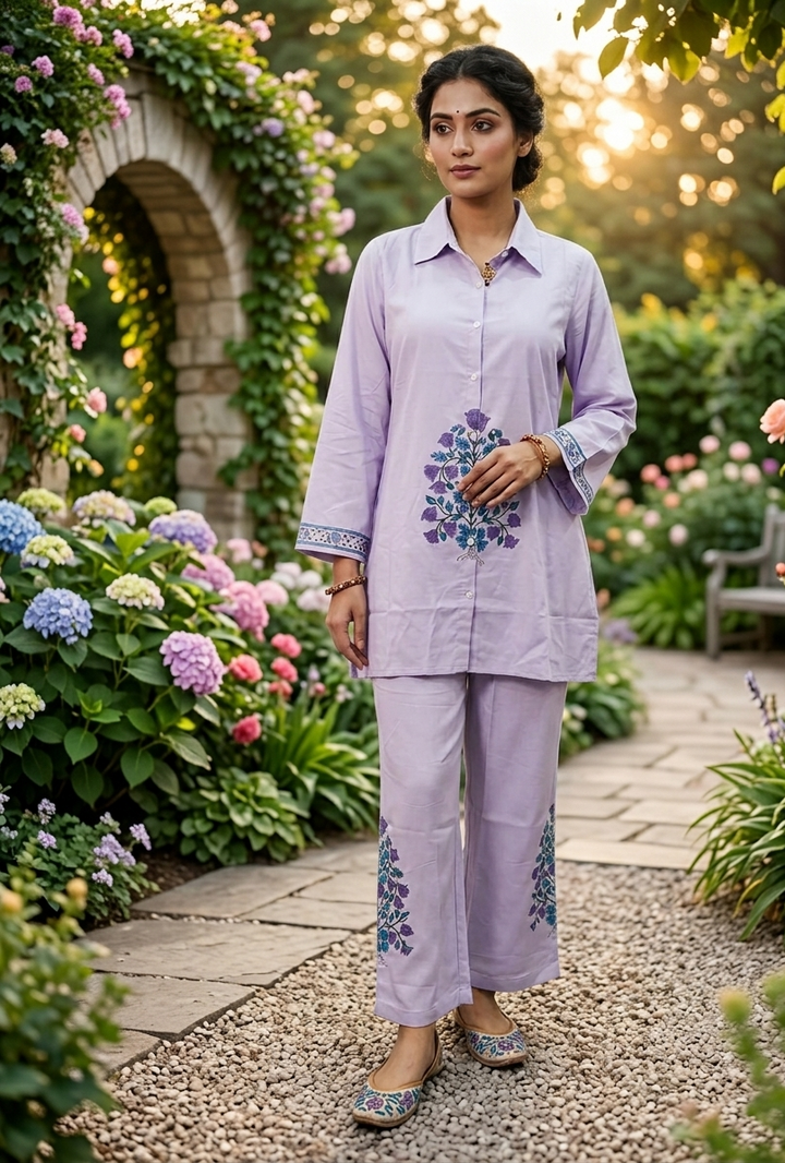 Lavender Whisper – Handcrafted Floral Co-Ord Set