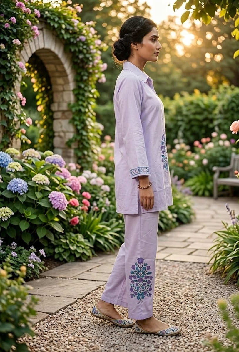 Lavender Whisper – Handcrafted Floral Co-Ord Set