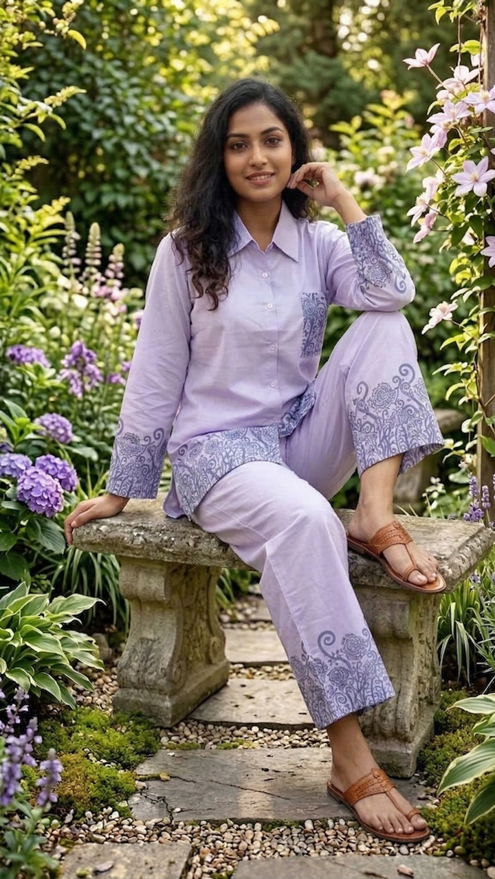 Lavender Muse – Handblock Cotton Co-Ord Set
