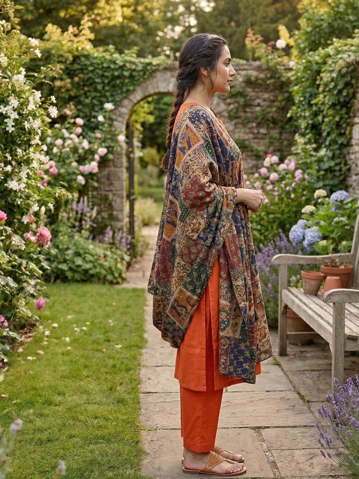 Sunlit Heritage Patchwork Cotton Kurta Pant Dupatta Set