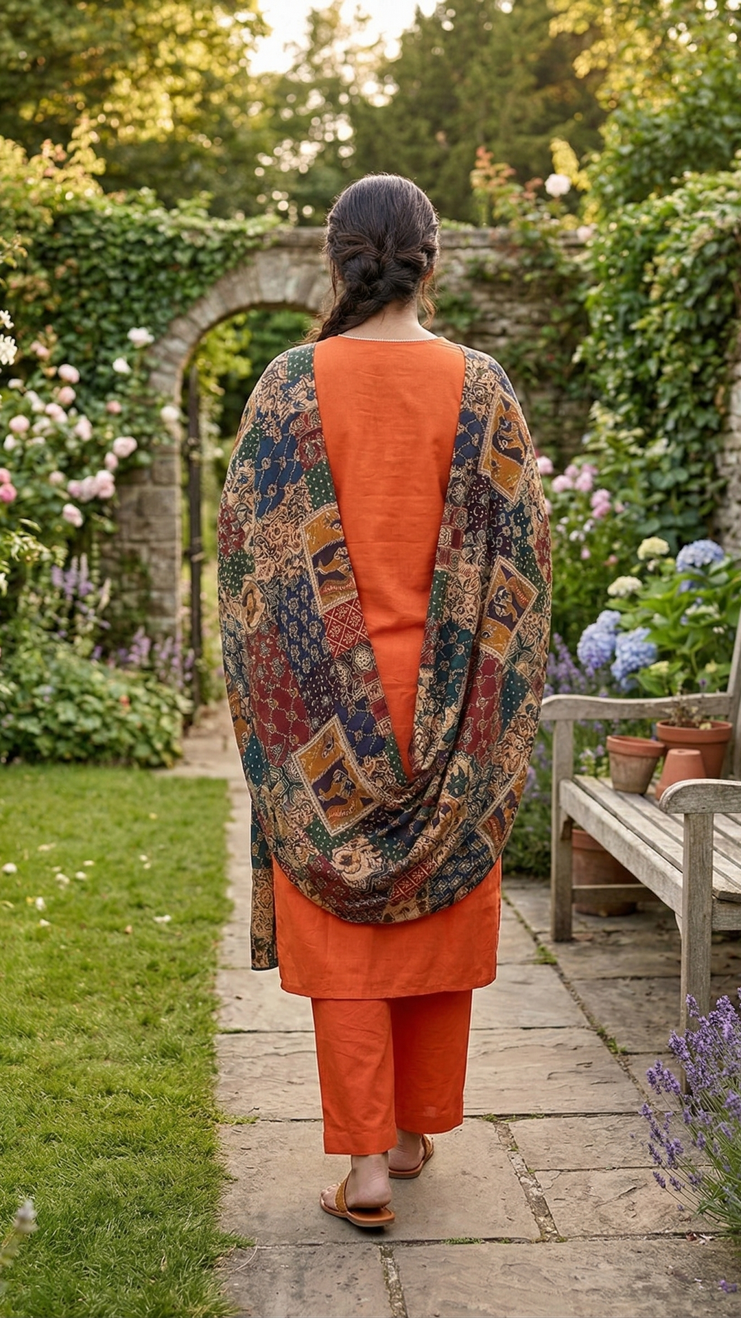 Sunlit Heritage Patchwork Cotton Kurta Pant Dupatta Set