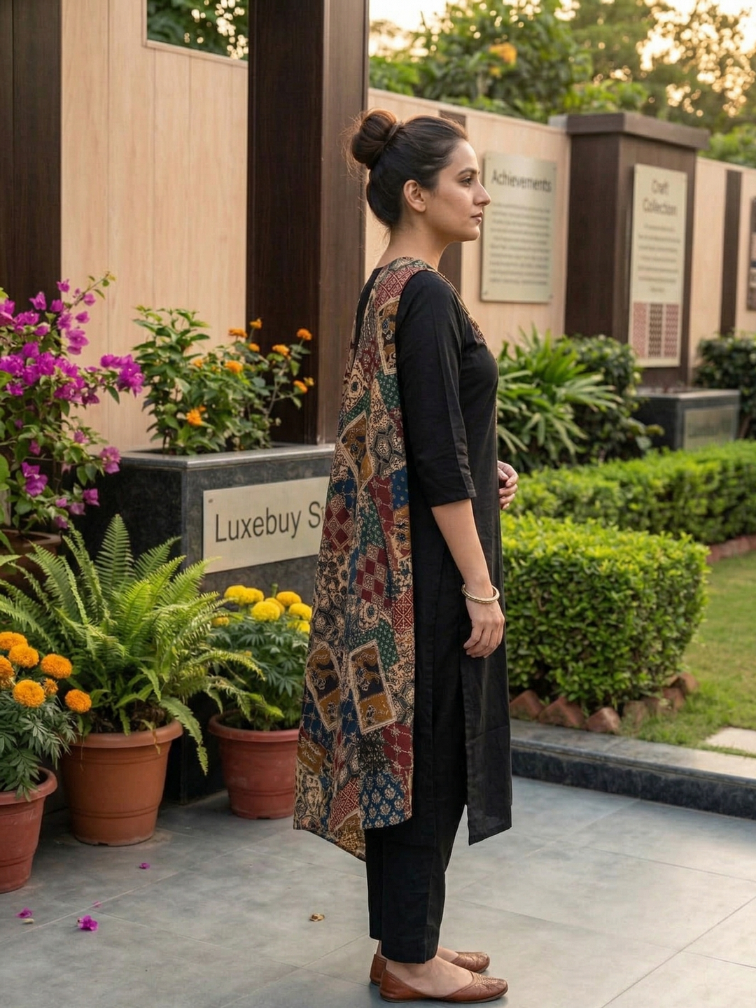 Midnight Heritage Patchwork Cotton Kurta Pant Dupatta Set