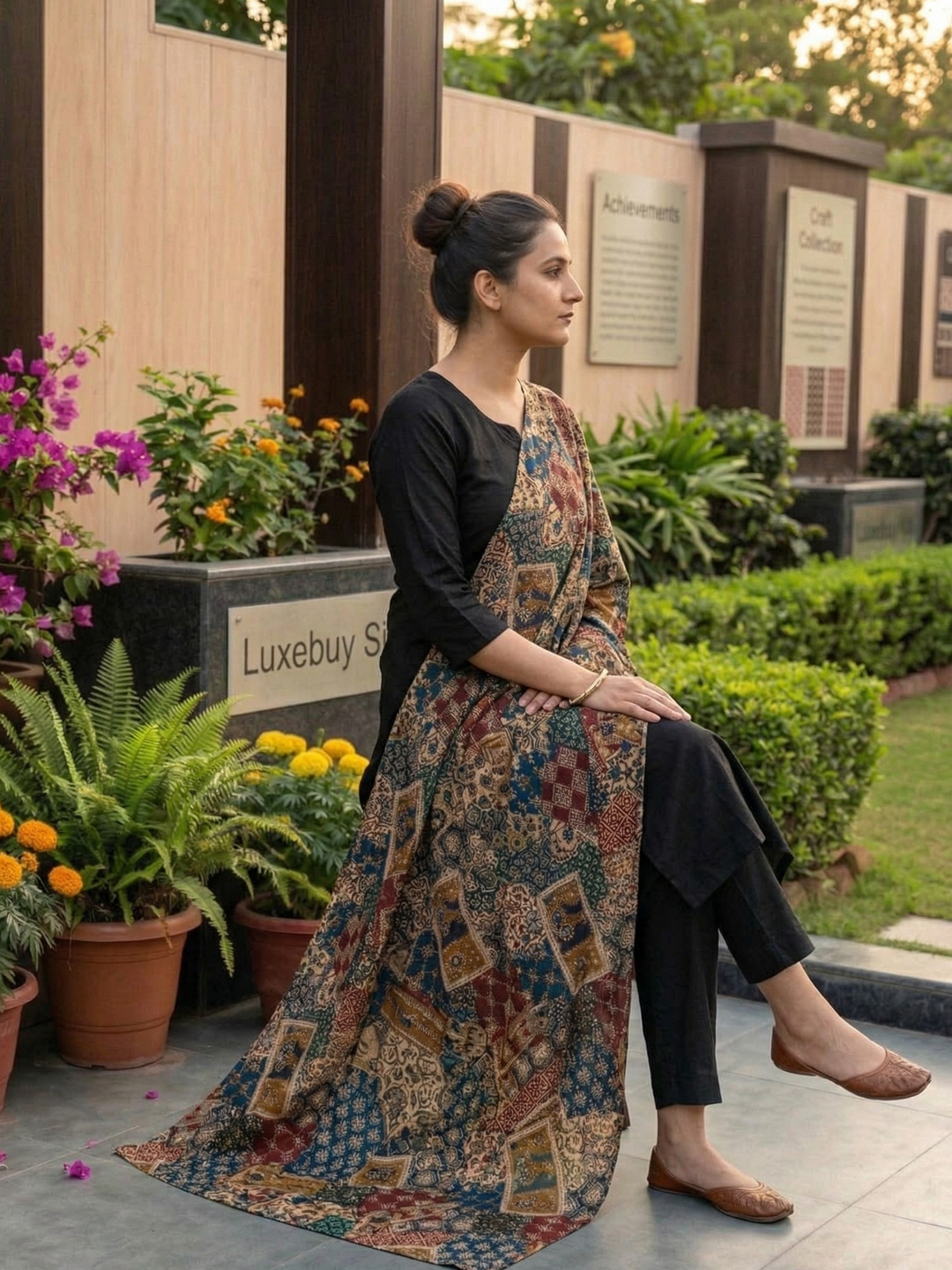 Midnight Heritage Patchwork Cotton Kurta Pant Dupatta Set