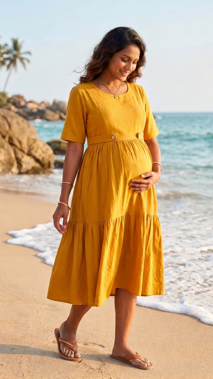 Sunlit Glow Maternity Cotton Dress