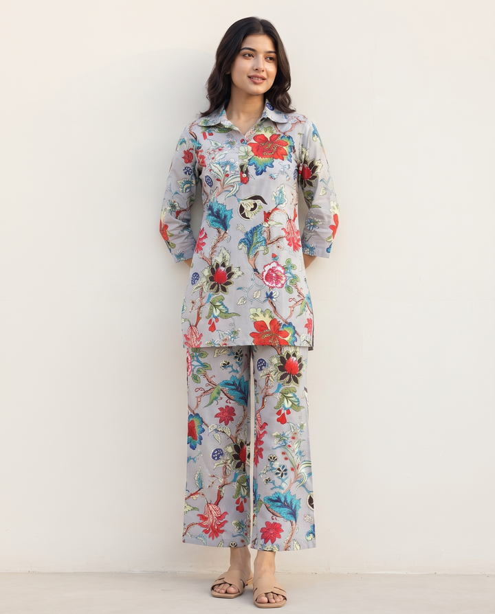Lite Blue Floral Cotton Coord Set