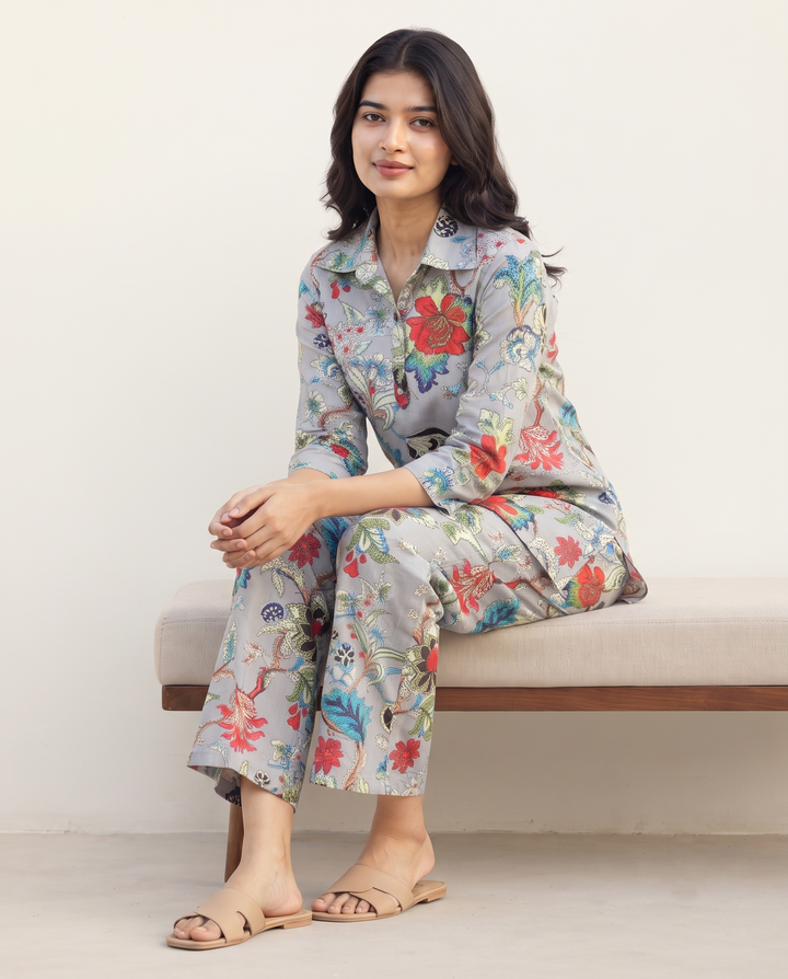Lite Blue Floral Cotton Coord Set