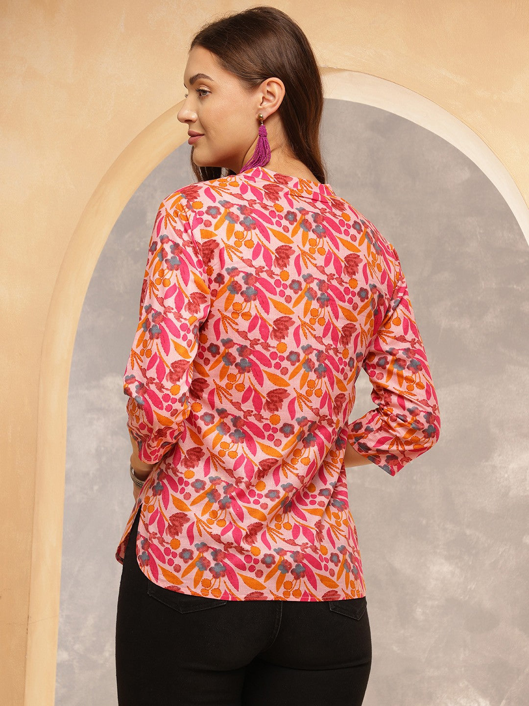 Floral Splash Cotton Tunic Top – Multicolor