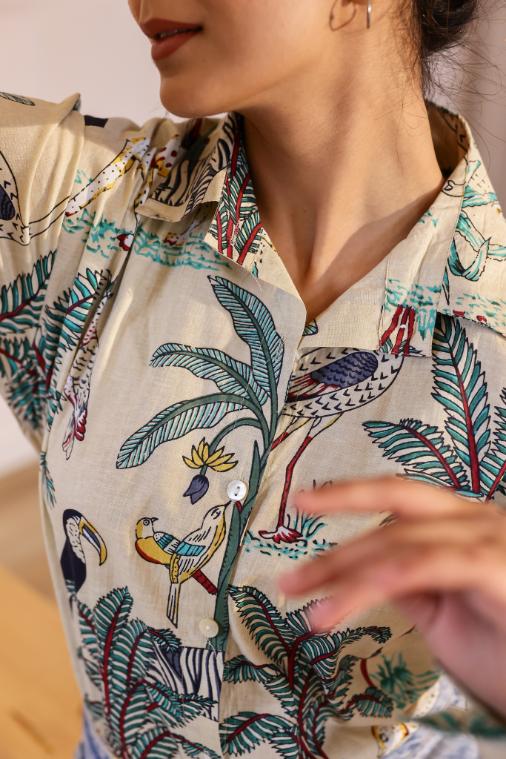 Women's Cream Safari Print Shirt - Wild & Chic