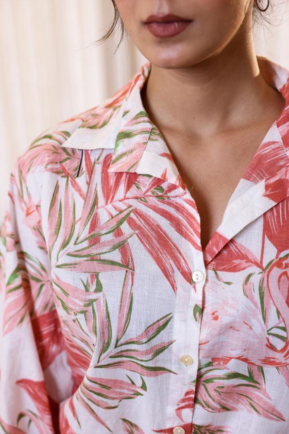 Women's Pink Leaf Print Shirt - Soft & Stylish