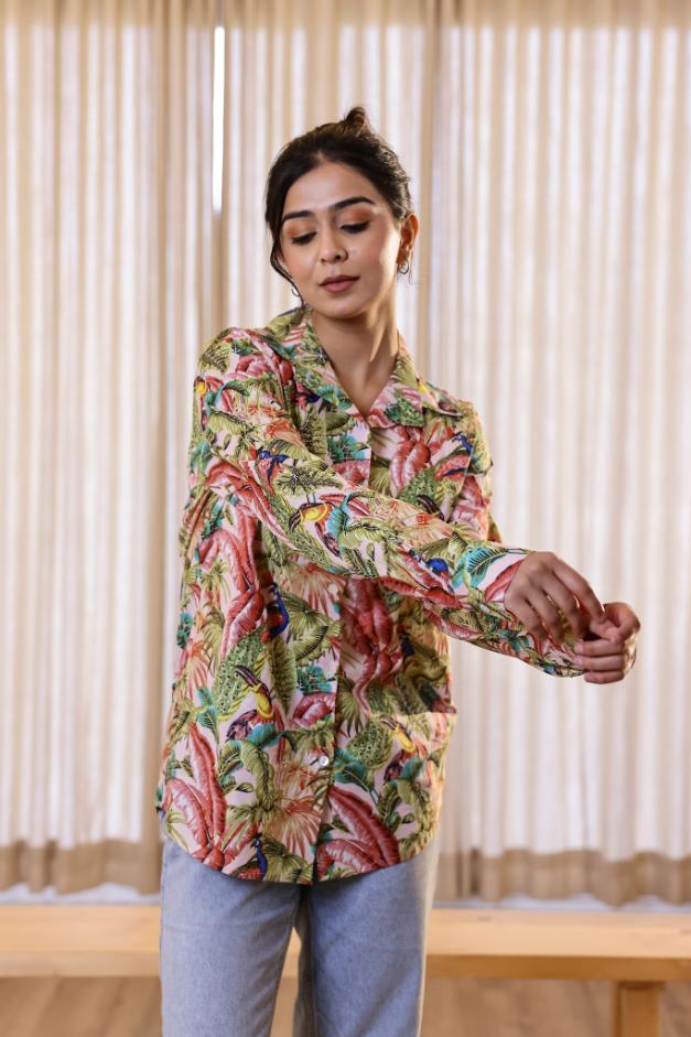 Women's Tropical Jungle Print Shirt - Bold & Vibrant | Women's Shirt | Shop stylish women's clothing online at Label Flavia |