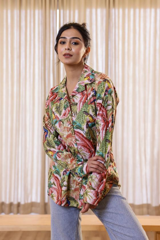 Women's Tropical Jungle Print Shirt - Bold & Vibrant | Women's Shirt | Shop stylish women's clothing online at Label Flavia |