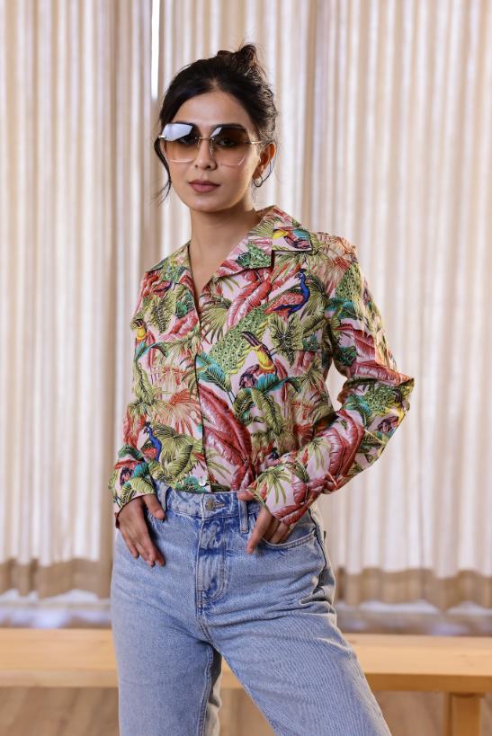 Women's Tropical Jungle Print Shirt - Bold & Vibrant | Women's Shirt | Shop stylish women's clothing online at Label Flavia |