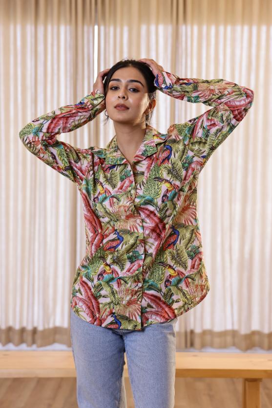 Women's Tropical Jungle Print Shirt - Bold & Vibrant | Women's Shirt | Shop stylish women's clothing online at Label Flavia |