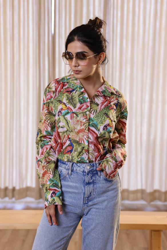 Women's Tropical Jungle Print Shirt - Bold & Vibrant | Women's Shirt | Shop stylish women's clothing online at Label Flavia |